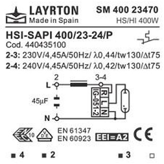 Reatancia Vapor de Sodio 400W HSI-SAPI