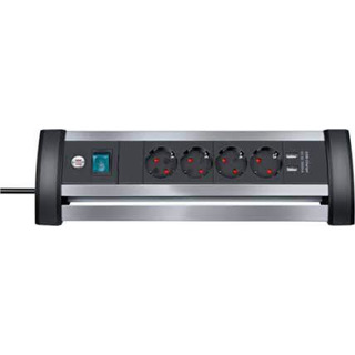 BRENNENSTUHL - Bloco 4 Tomadas Schuko 2 USB de Secretaria com Cabo 1.8mts Alumino/Preto