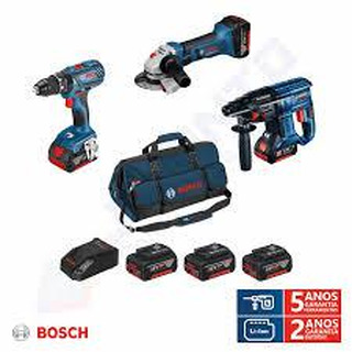 Bosch - KIT Ferramentas a Bateria 18V GSB   GBH   GWS Com carregador e 3 Baterias