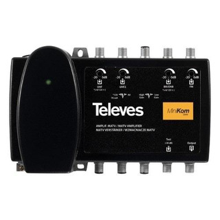 Amplificador MiniKom MATV 4e/ 1s ?F? FM-BIII/ DAB-UHF-UHF G.15-30-37-37dB Vs.114-114-117-