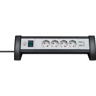 Bloco de Base Secretária com 4 Tomadas Schuko   4 USB com Interruptor e Cabo 1.8Mts Branco/ Preto 1156250534