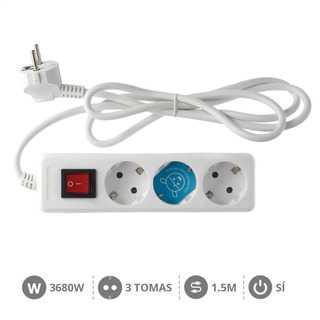 Bloco Triplo Schuko com Interruptor 3G1.5 1.5mts