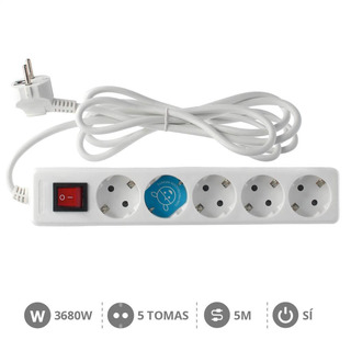 Bloco Quintuplo Schuko com Interruptor 3G1.5 5mts