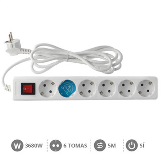 Bloco Sextuplo Schuko com Interruptor 3G1.5 5mts