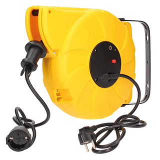 Extensão autoenrolavel com cabo H05VV-F 3G1.5mm 11mts com Fixação á Parede em Amarelo