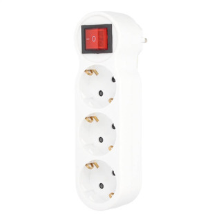 Adaptador Schuko Triplo Frontal Vertical com Interruptor
