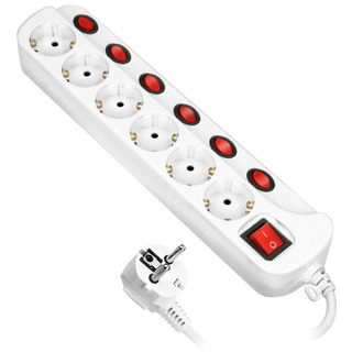 Bloco Sextuplo Schuko com Cabo 3G1.5mm 1,5mt com Interruptores Individuais Branco OR-AE-13162(GS)/ 1,5M