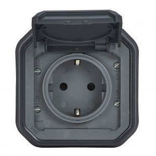 PLX-COMP Tomada Schuko 2P T 16A com Ligador Parafuso Encastrar IP55 Antracite 069859L