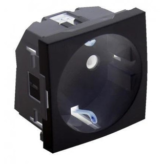 Tomada Schuko com Alveolos Planos com Obturador 2 Módulos Preto Mate 45126SPM