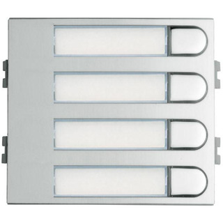 Módulo SKYLINE com 4 botões (4 linhas x 1 coluna) para Sistemas DUOX PLUS, BUS2 e VDS. Tamanho W. Frente em Alumínio Anodizado e Botões em Zamak Cromado IP43 7367#