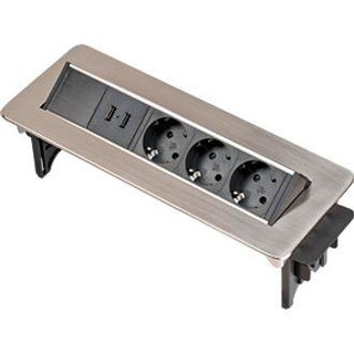 Bloco de Base Secretária com 3 Tomadas   2USB com Cabo FVV3G1.5 2Mt Aluminio 1396200113