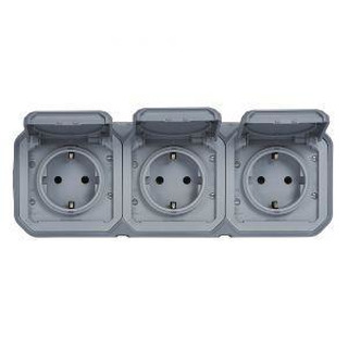 PLX-MBL Tomada Tripla Saliente 3x2P T Schuko Pré-cablada Horizontal Cinzento 069743L