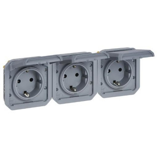 Tomada Tripla Schuko Horizontal Plexo Estanque Encastrar 3x2P T IP IP55 069578
