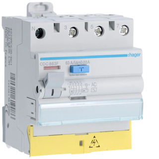 Interruptor Diferencial 3P N 63A 30Ma 4 Módulos AC com Bornes Desalinhados CDC863F