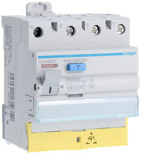 Interruptor Diferencial 3P N 63A 30Ma 4 Módulos HI com Bornes Desalinhados CDH863F