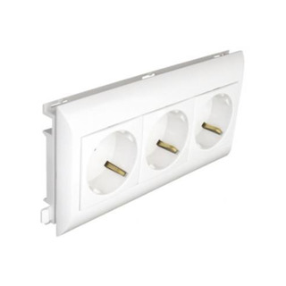 Tomada Tripla Schuko C/ Obturador L75 - 6 Módulos Branco 45266CBR