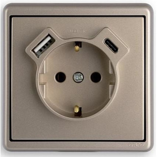 Centro de Tomada Schuko   USB tipo C  USB tipo C Champanhe #