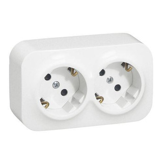 Tomada Dupla 2P T  Schuko Com Obturadores Saliente IP21 Forix Branco
