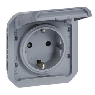 PLX-COMP Tomada Schuko 2P T com Ligador de Parafuso de Encastrar  IP55 Cinza 069571L